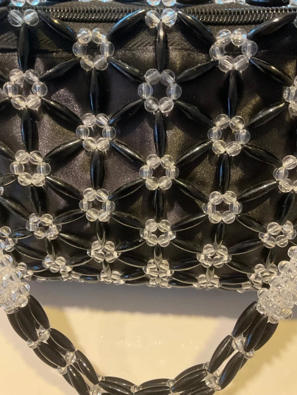 Lovely Hand Beaded Black & White/Clear Bag NWOT